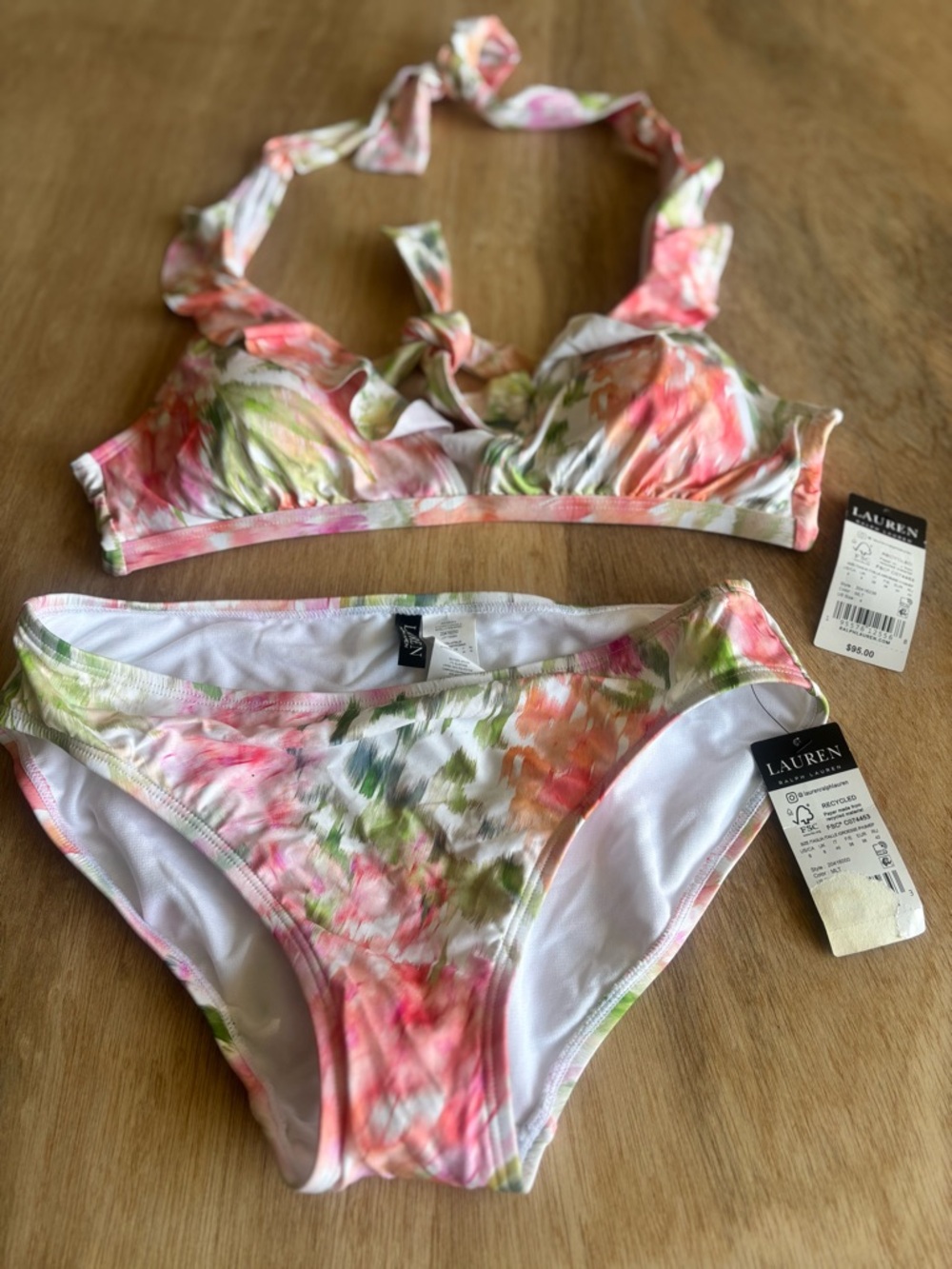 Ralph Lauren Multicolor Watercolor Bikini Set- Pink, Green, Orange Size 4&6 #007